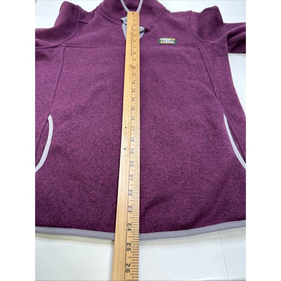 LL Bean Knit Jacket Sweater Pullover Womens M 1/4 T Snap Purple Logo Pullover - Picture 7 of 7